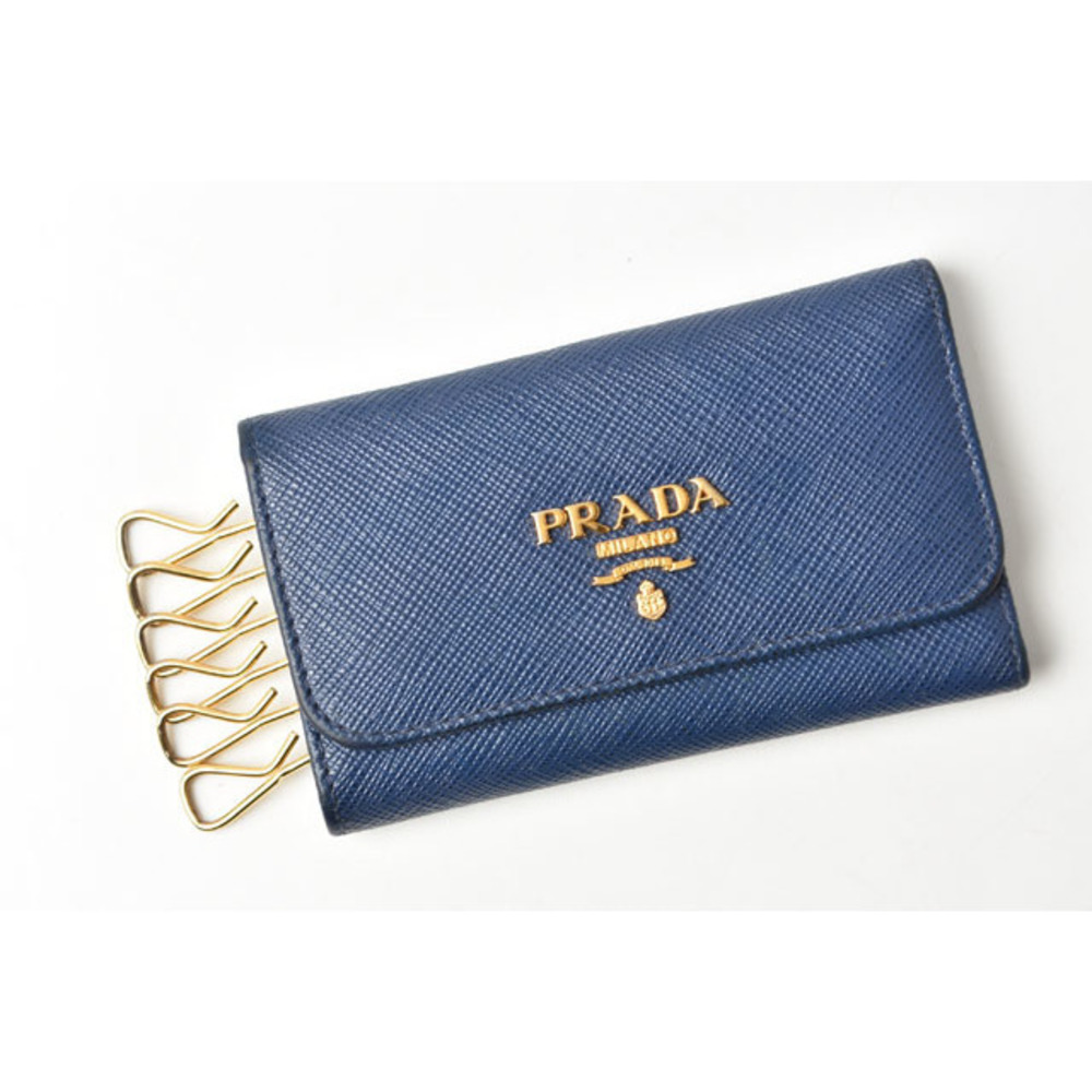 Prada Key Case Key Chain 6 Rows Saffiano Metal Bl… - image 2